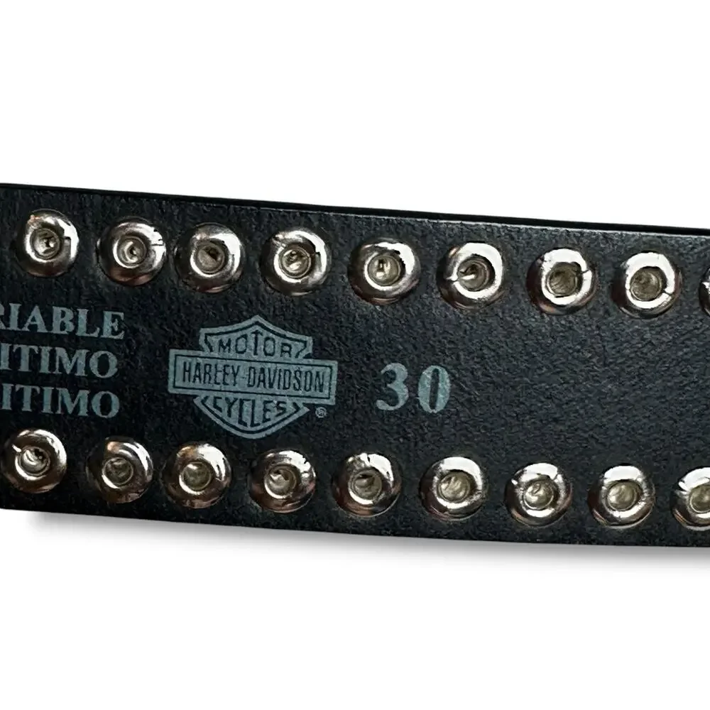 Vintage 90s Y2K Harley Davidson Studded Black Leather Belt Biker Sz 30